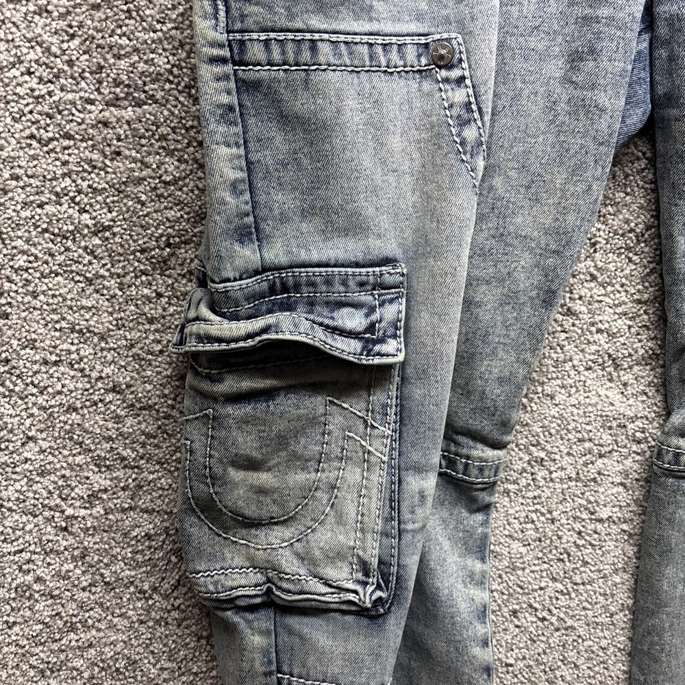 True Religion Ricky Carpenter Cargo Jeans Men's Size 38x33 Acid Wash Flap Pocket - Picture 3 of 14